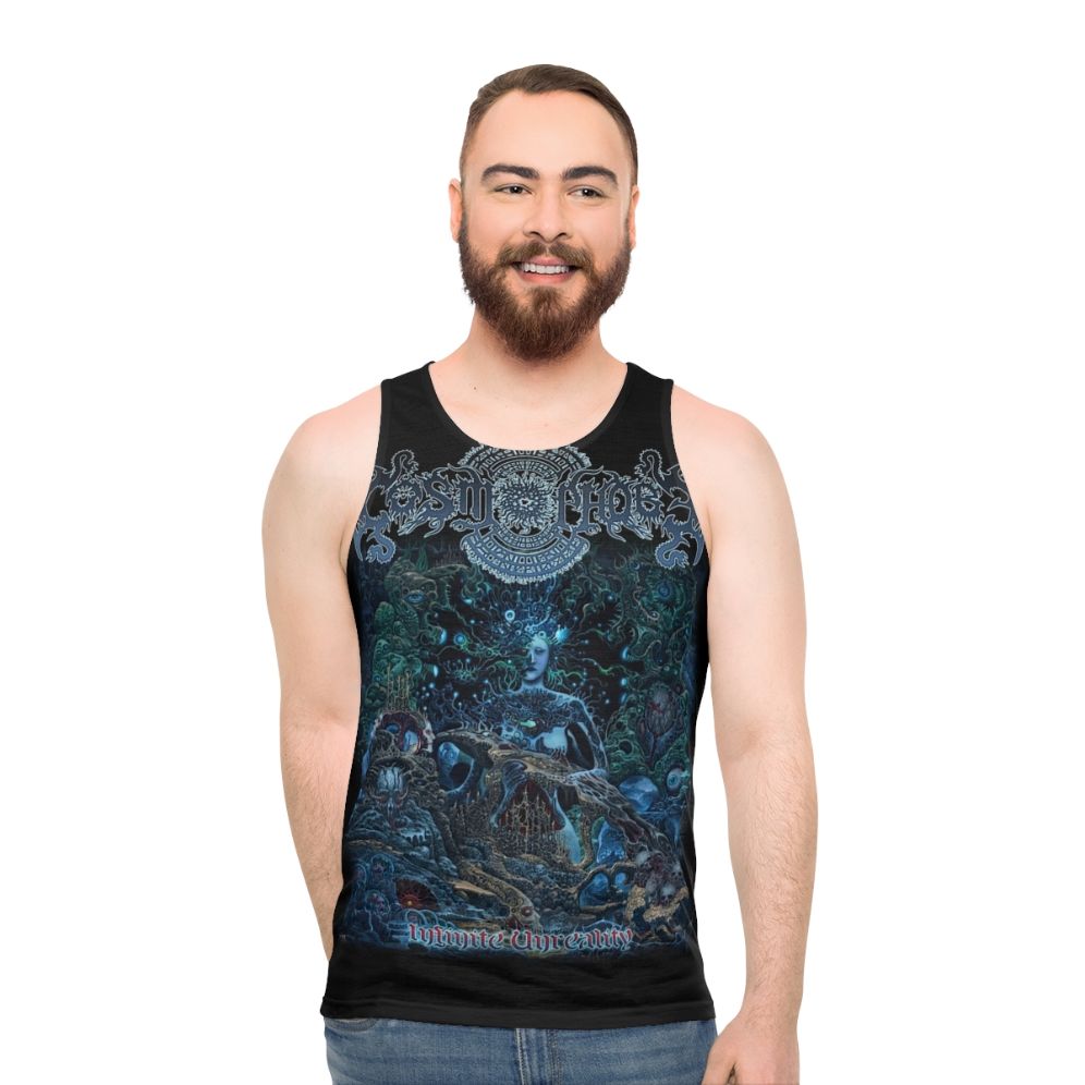 Unisex tank top with cosmic and technical death metal design