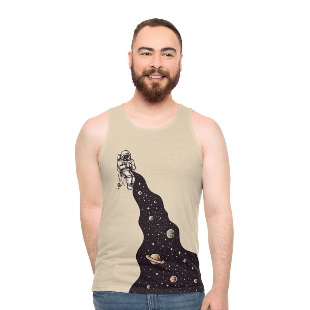 Unisex tank top with a cosmic, galaxy-inspired design