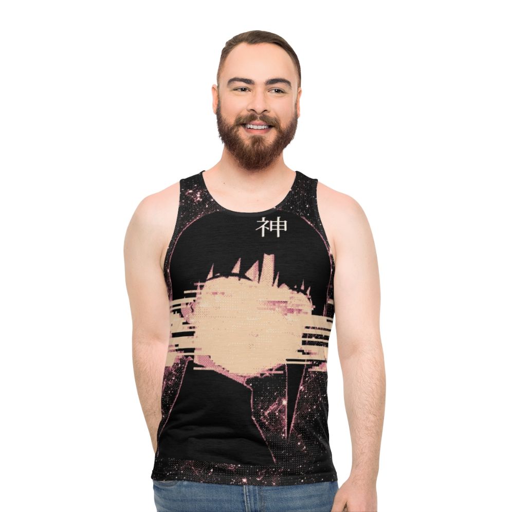 Cosmic unisex tank top with space, glitch and pixel art design