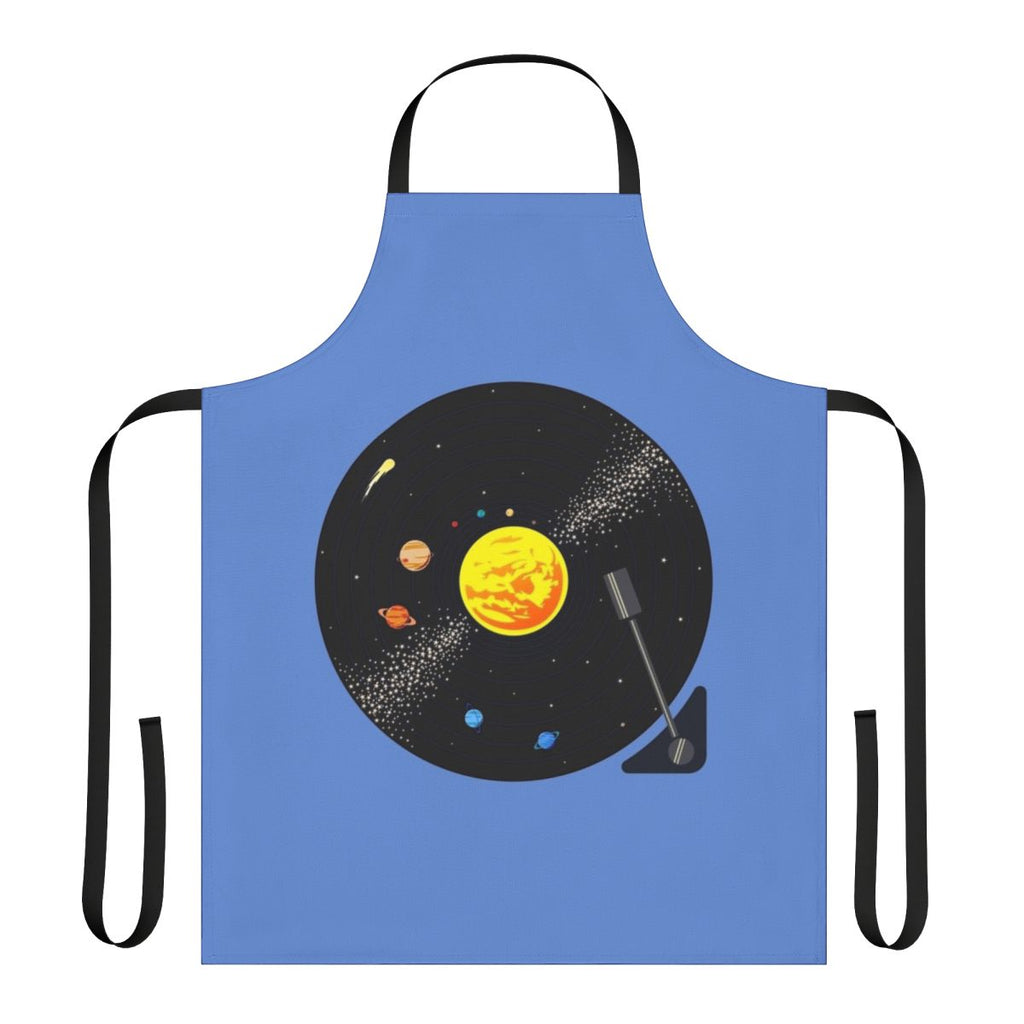Cosmic Vinyl Record Apron featuring a vibrant solar system design