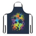 Colorful and vibrant galactic warrior-themed apron with blasters, stars, and a space suit design