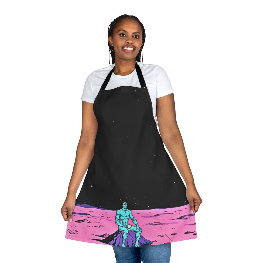 Apron featuring a cosmic-themed illustration of Dr. Manhattan from the Watchmen comic and movie