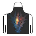 Cosmic watercolor painting of a legendary dragon silhouette on a black apron