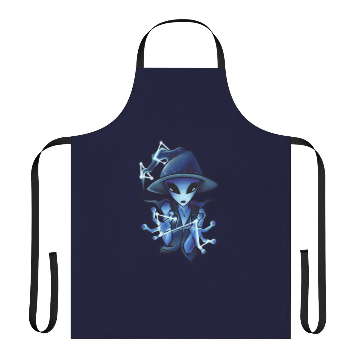 Galaxy-themed apron with alien witch design