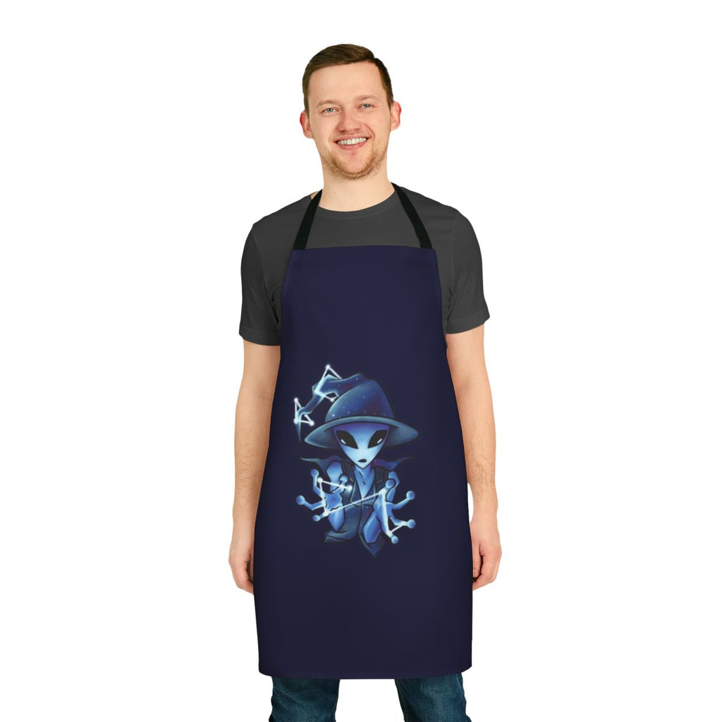 Galaxy-themed apron with alien witch design