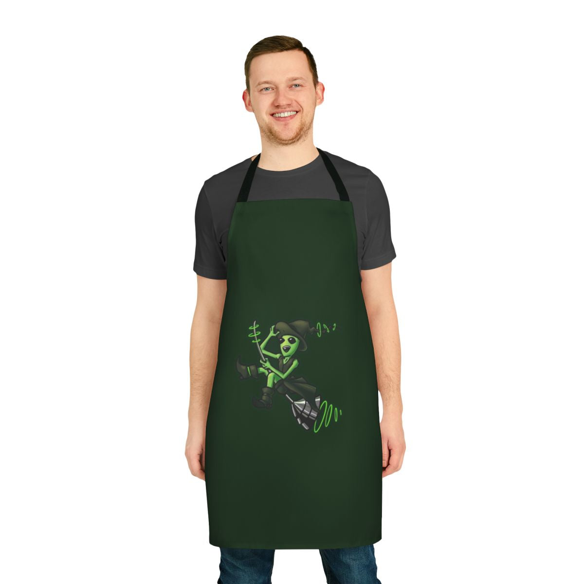 A stylish sci-fi apron featuring a techno witch alien design