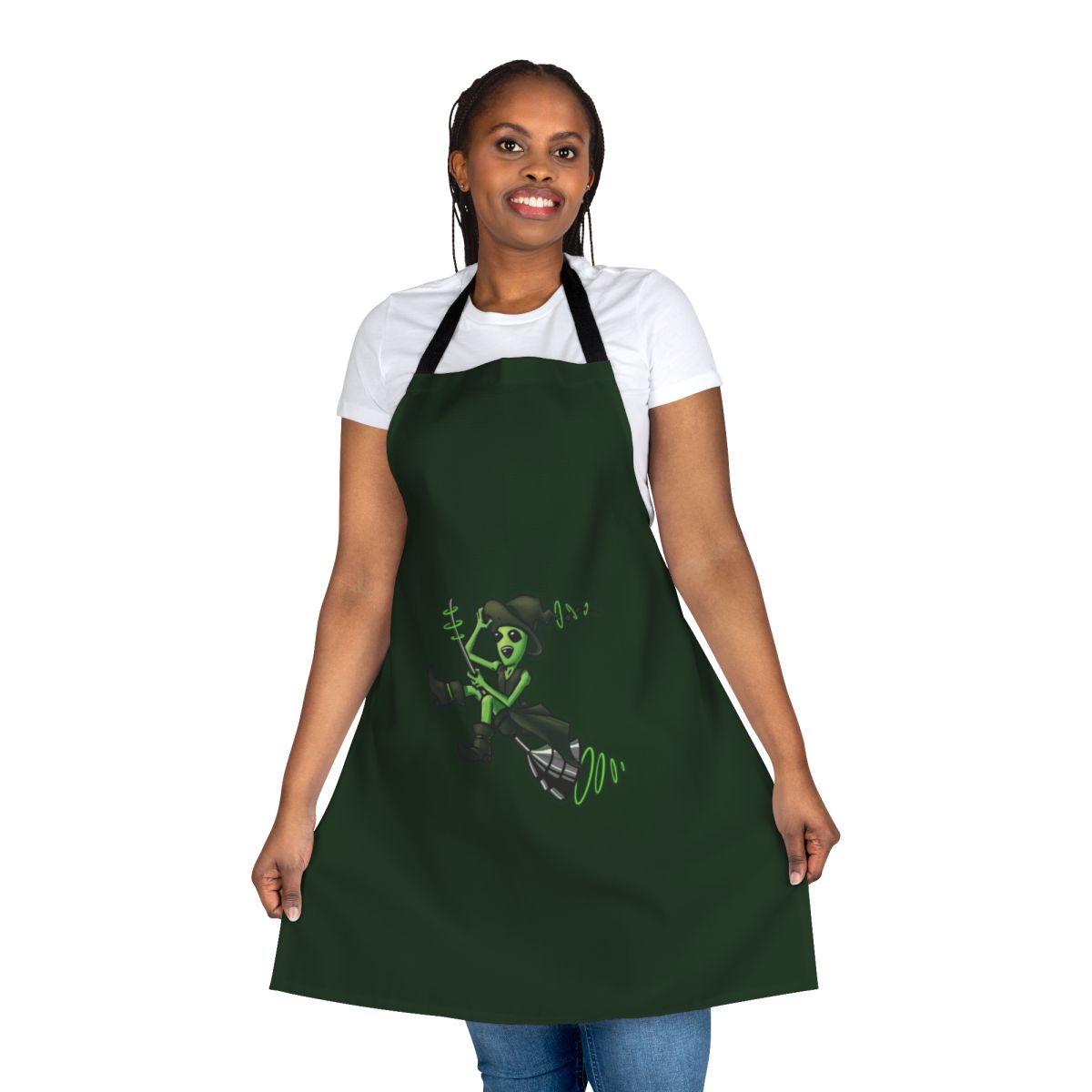 A stylish sci-fi apron featuring a techno witch alien design