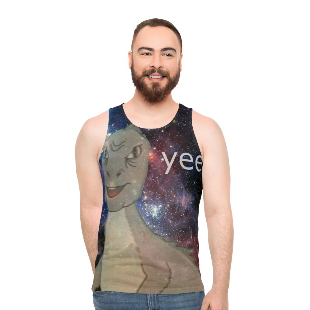 Cosmic Yee Unisex Tank Top with Dinosaur Meme Design
