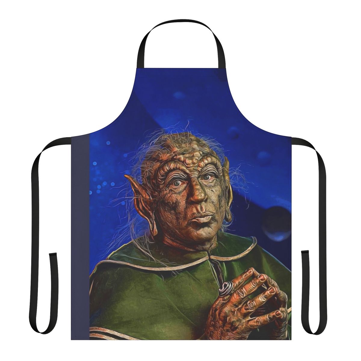A vibrant, space-themed apron featuring a yogurt design, inspired by the iconic film Spaceballs.