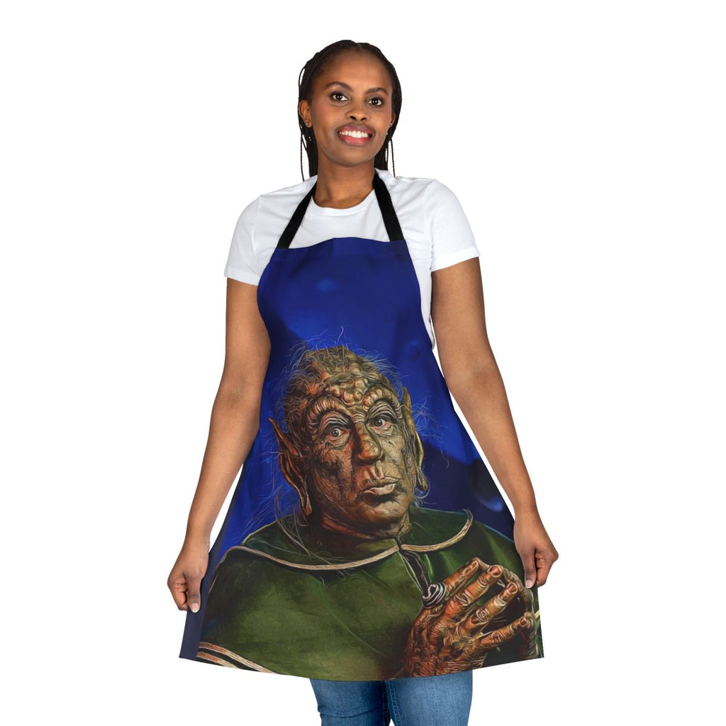 A vibrant, space-themed apron featuring a yogurt design, inspired by the iconic film Spaceballs.