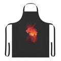 A black apron featuring design elements from the Final Fantasy series, including Red XIII and the Cosmo Canyon.