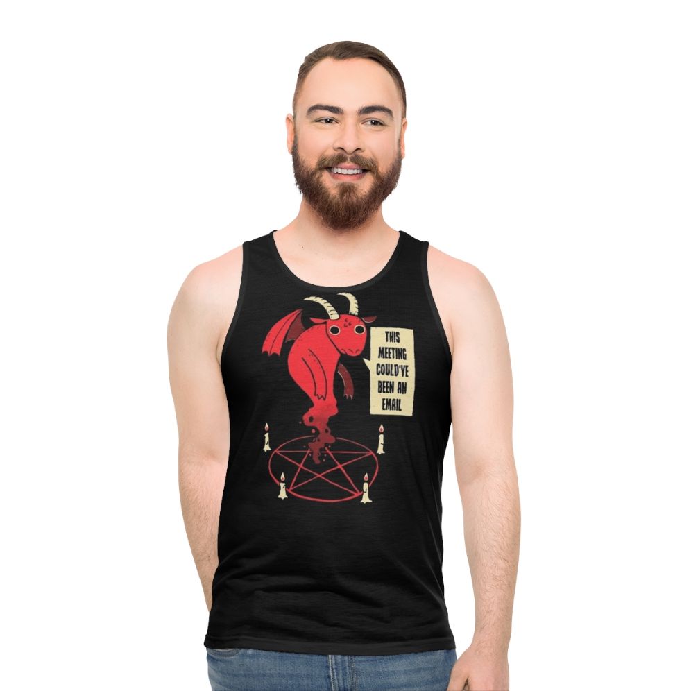 Unisex tank top with vintage devil quote design