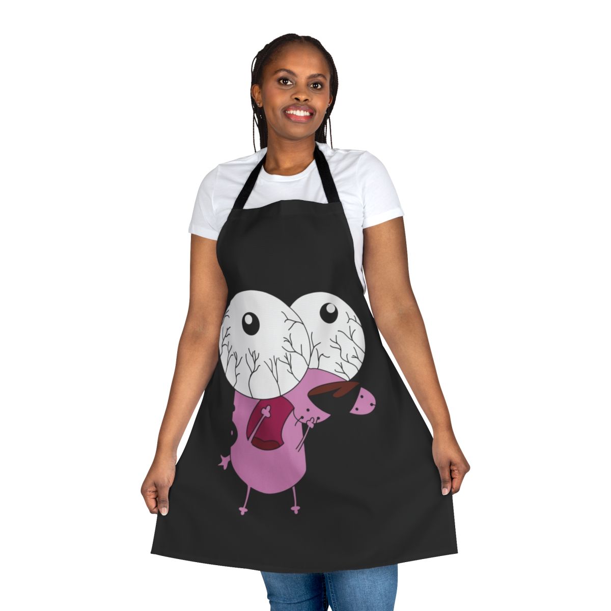 Courage the Cowardly Dog inspired cooking apron featuring the iconic pink dog character