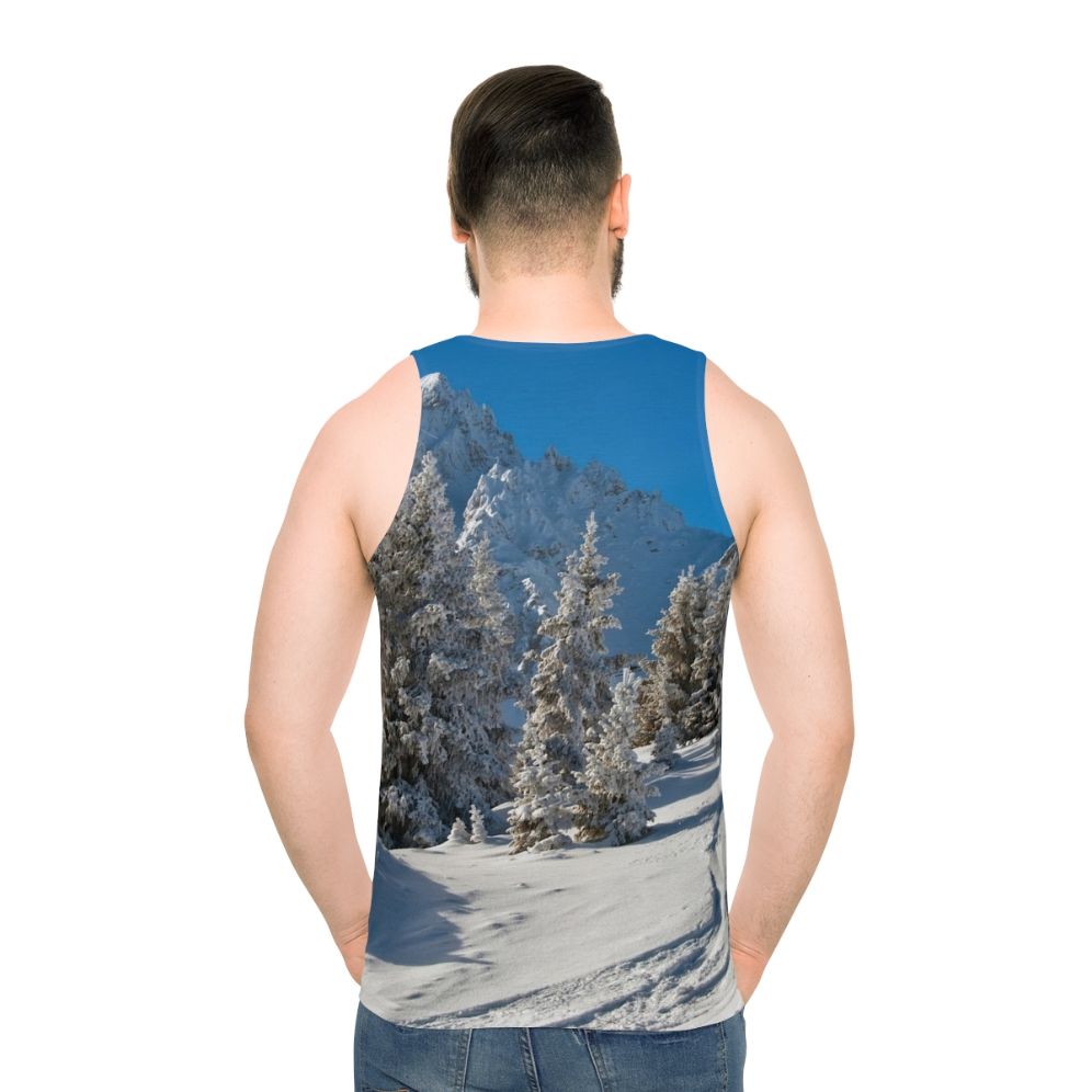 Courchevel 1850 unisex tank top with winter landscape in the French Alps