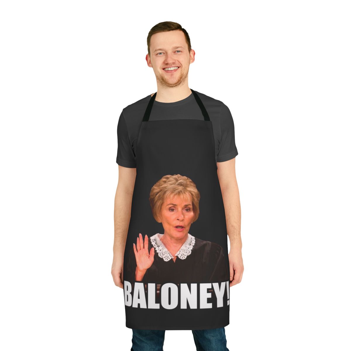 Playful apron featuring a "Judge Judy" style design, perfect for fans of the iconic TV court show.