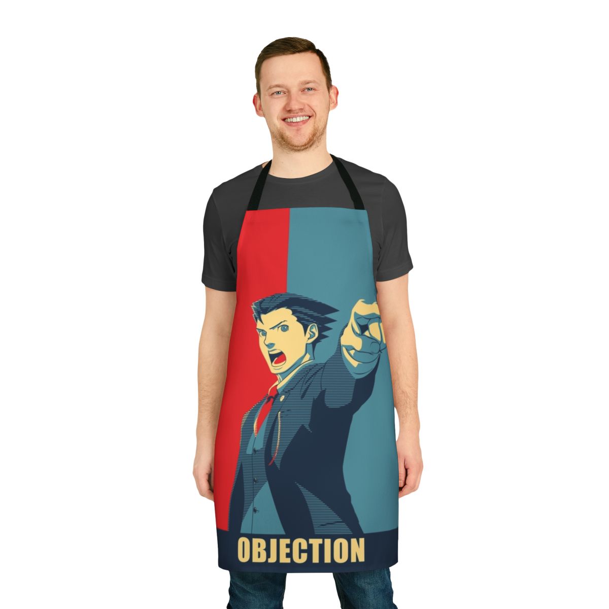 Courtroom-Inspired Objection Apron Featuring Phoenix Wright and Other Ace Attorney Characters