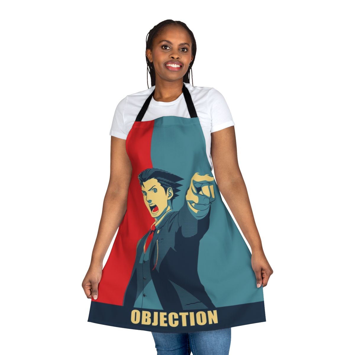 Courtroom-Inspired Objection Apron Featuring Phoenix Wright and Other Ace Attorney Characters