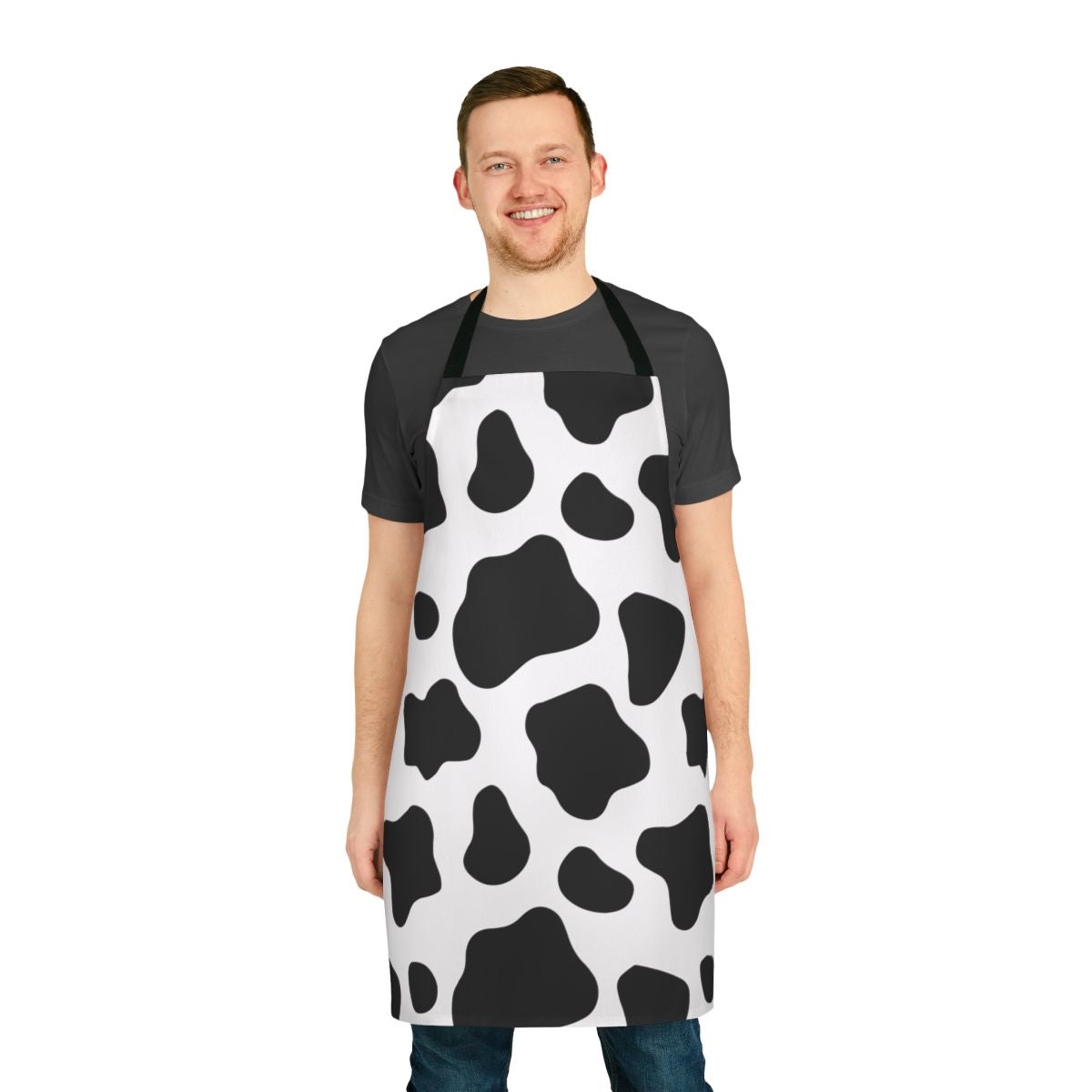 Cow print apron with a spotted pattern design, perfect for farmers, dairy workers, or anyone who loves country style.