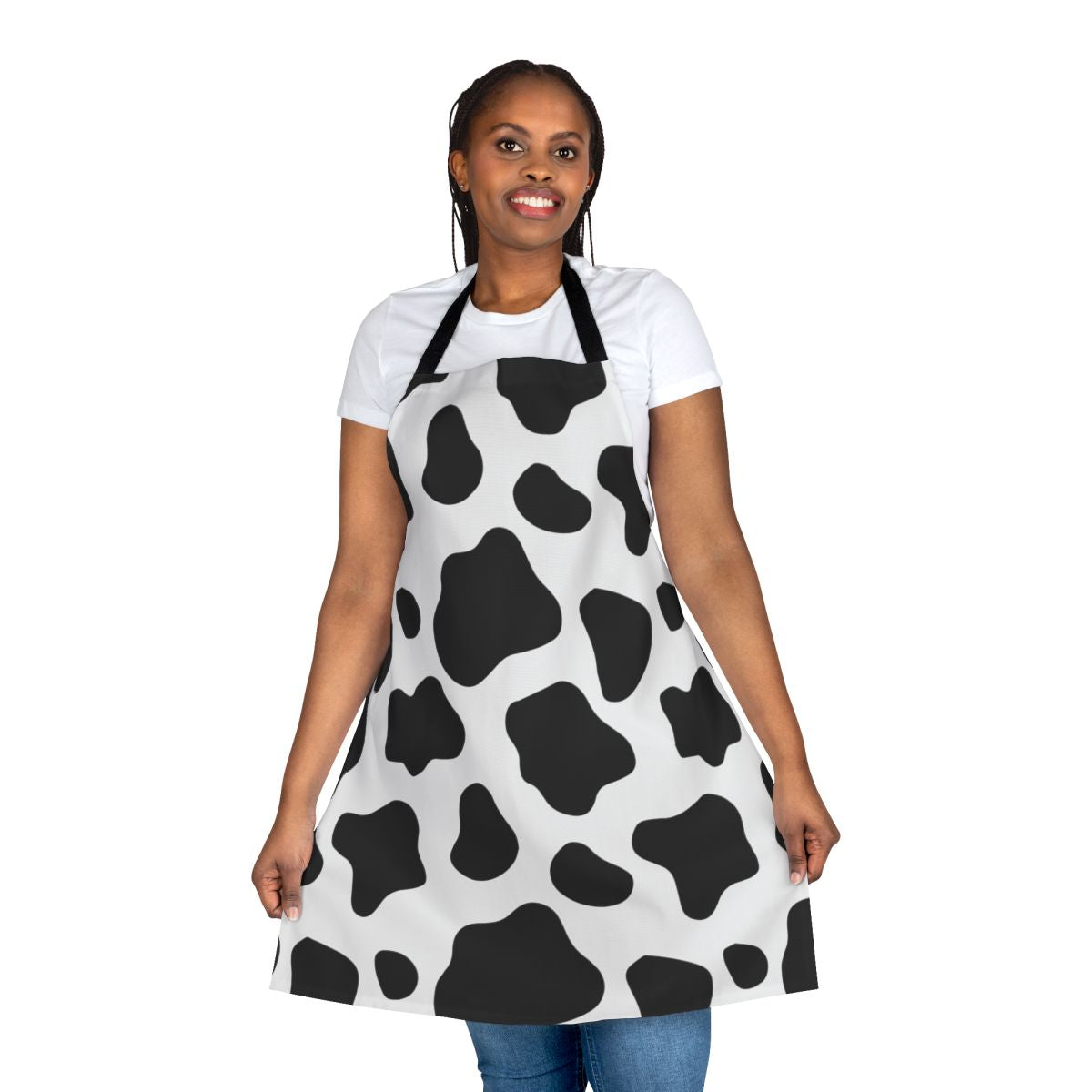 Cow print apron with a spotted pattern design, perfect for farmers, dairy workers, or anyone who loves country style.
