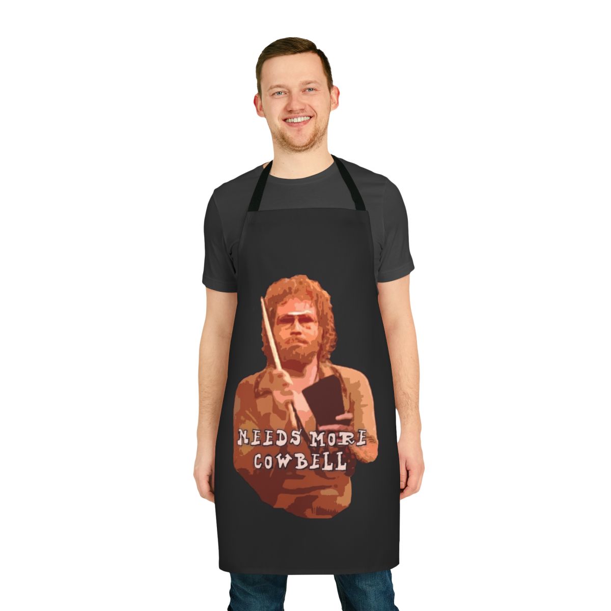 Funny cowbell-themed apron for musicians and music lovers