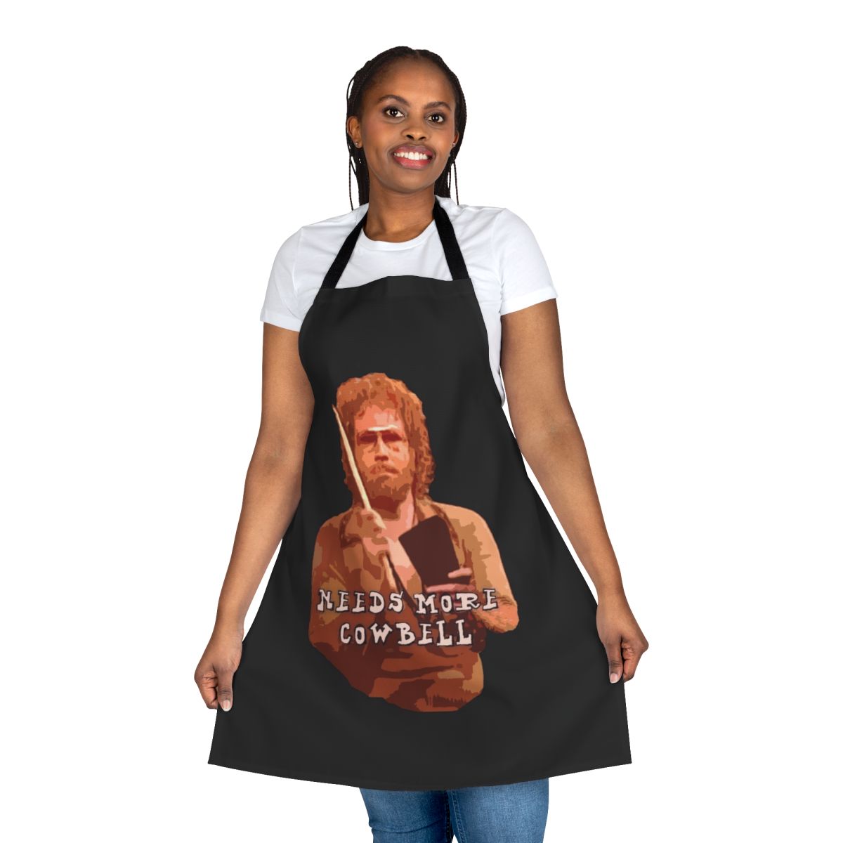 Funny cowbell-themed apron for musicians and music lovers