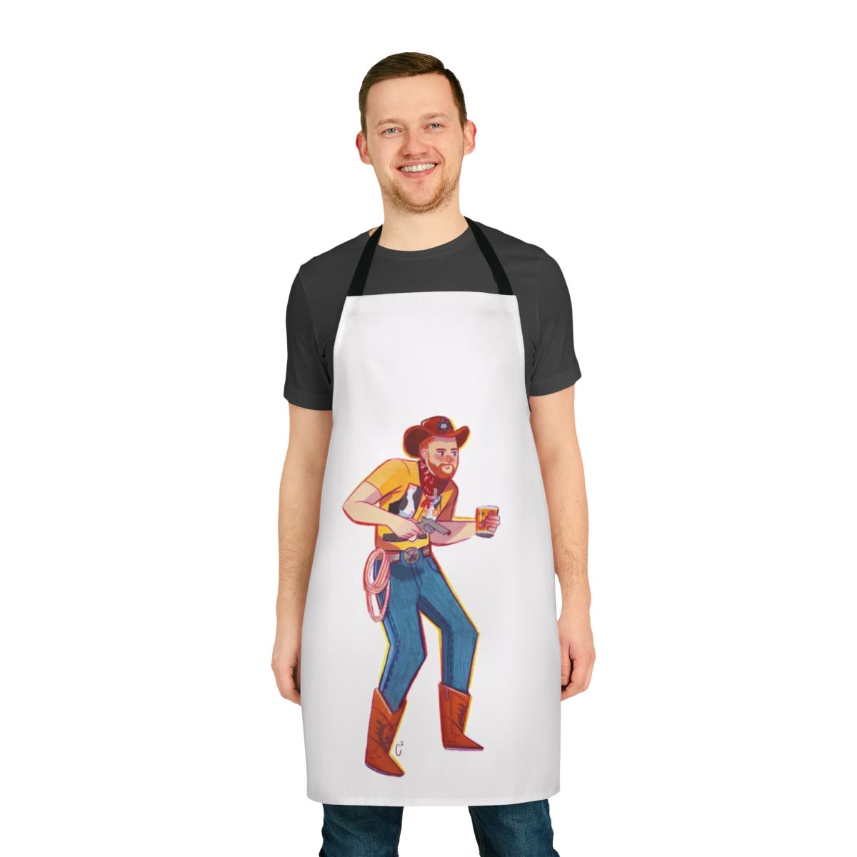 Illustration of a cowboy character on a cotton apron