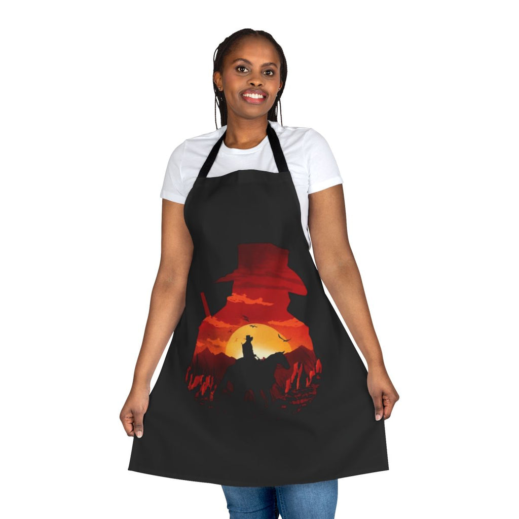 A red apron with a logo, perfect for fans of the Red Dead Redemption video game series.