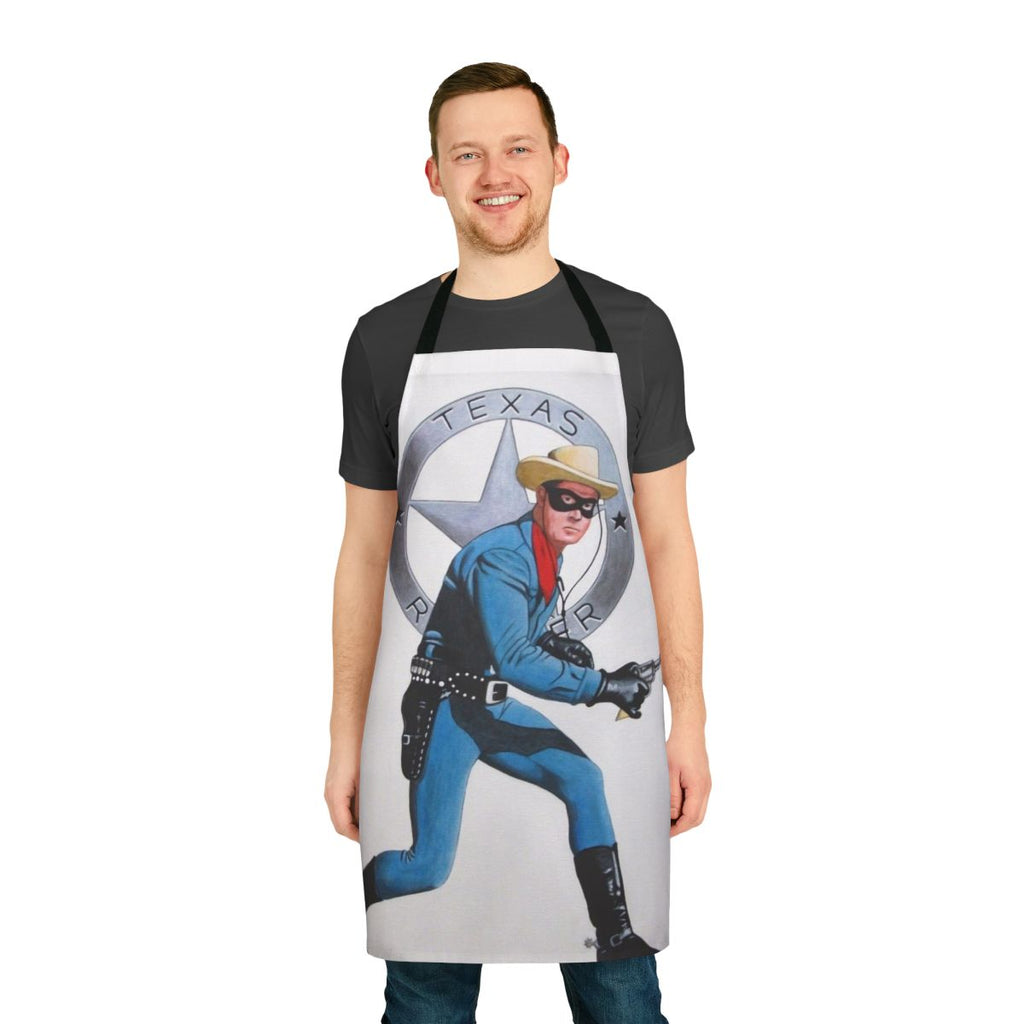 Cowboy-themed apron with an illustration of the Lone Ranger character Clayton Moore