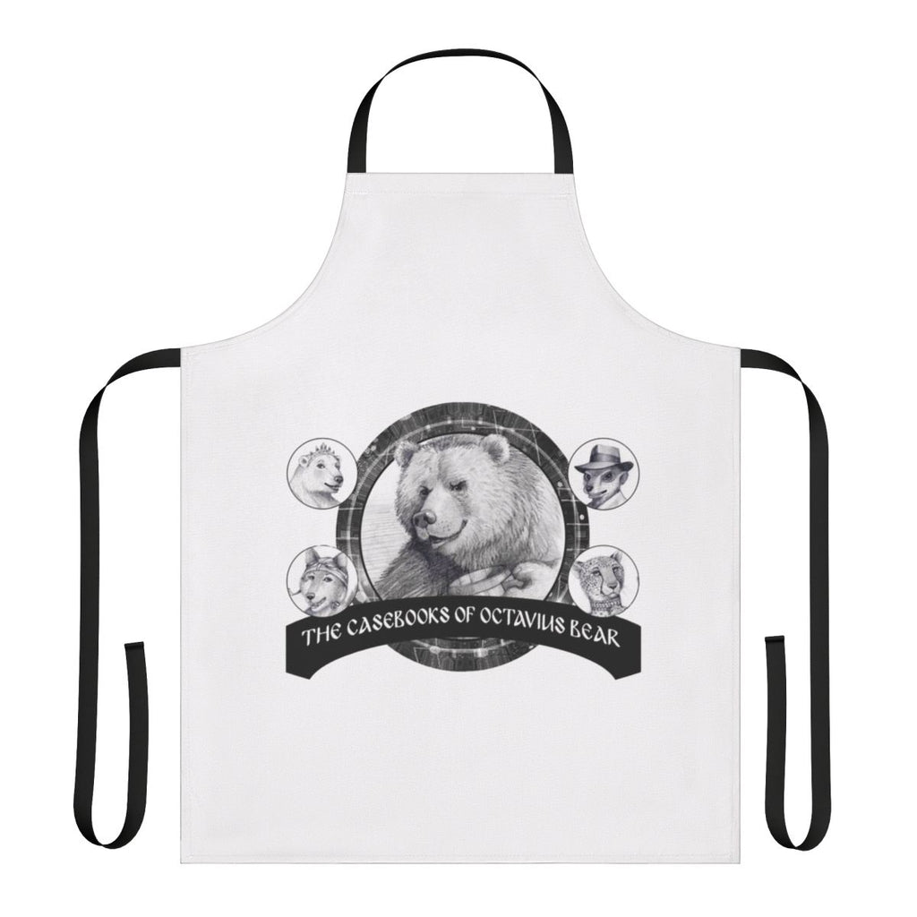 Cozy bear-themed apron with the Casebooks of Octavius Bear design