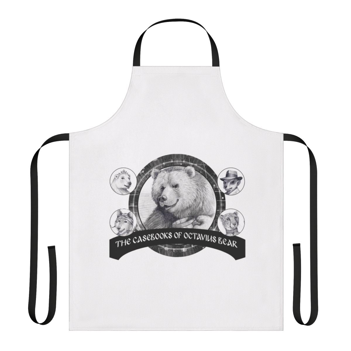Cozy bear-themed apron with the Casebooks of Octavius Bear design
