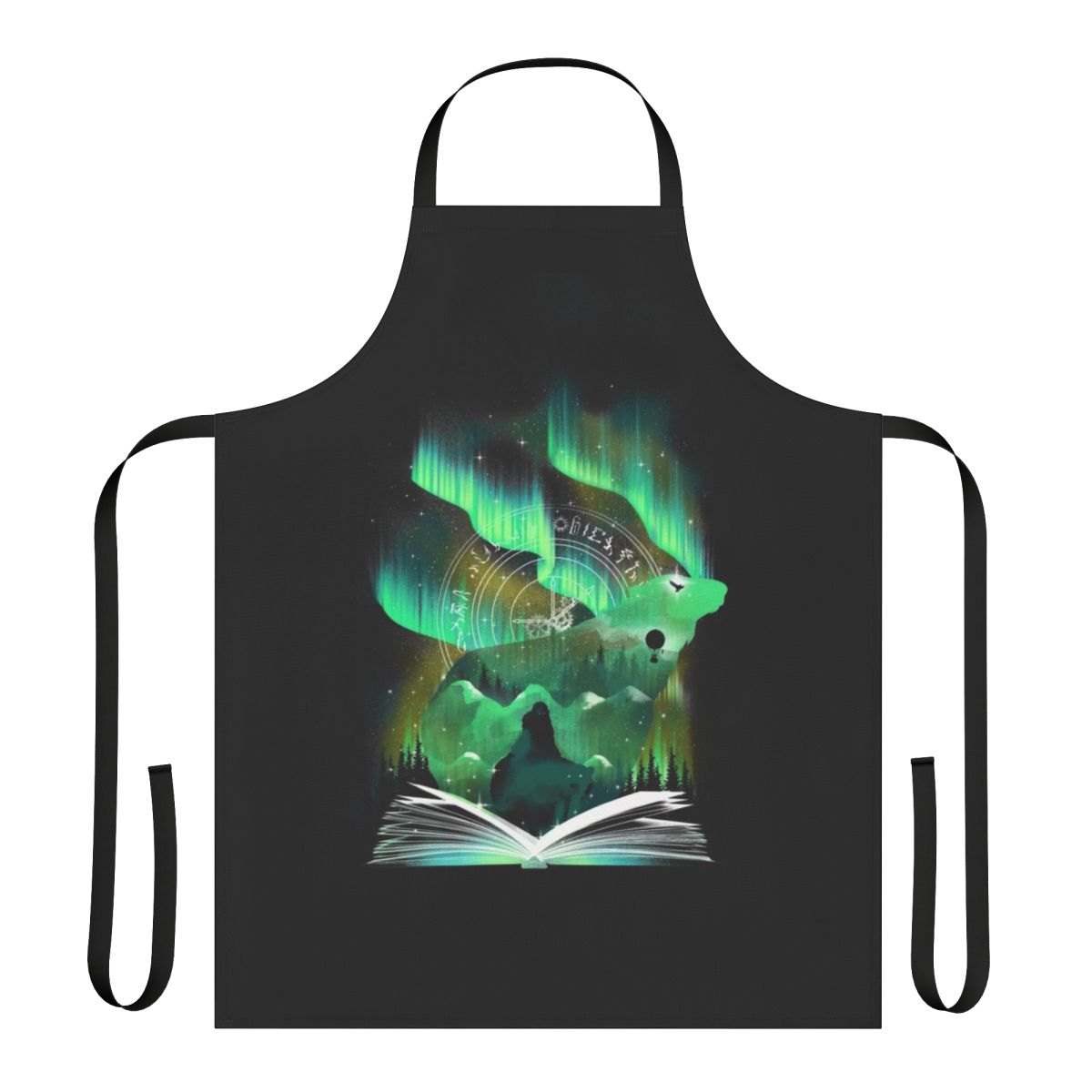 A stylish apron featuring a book-themed design, ideal for book lovers and avid readers.