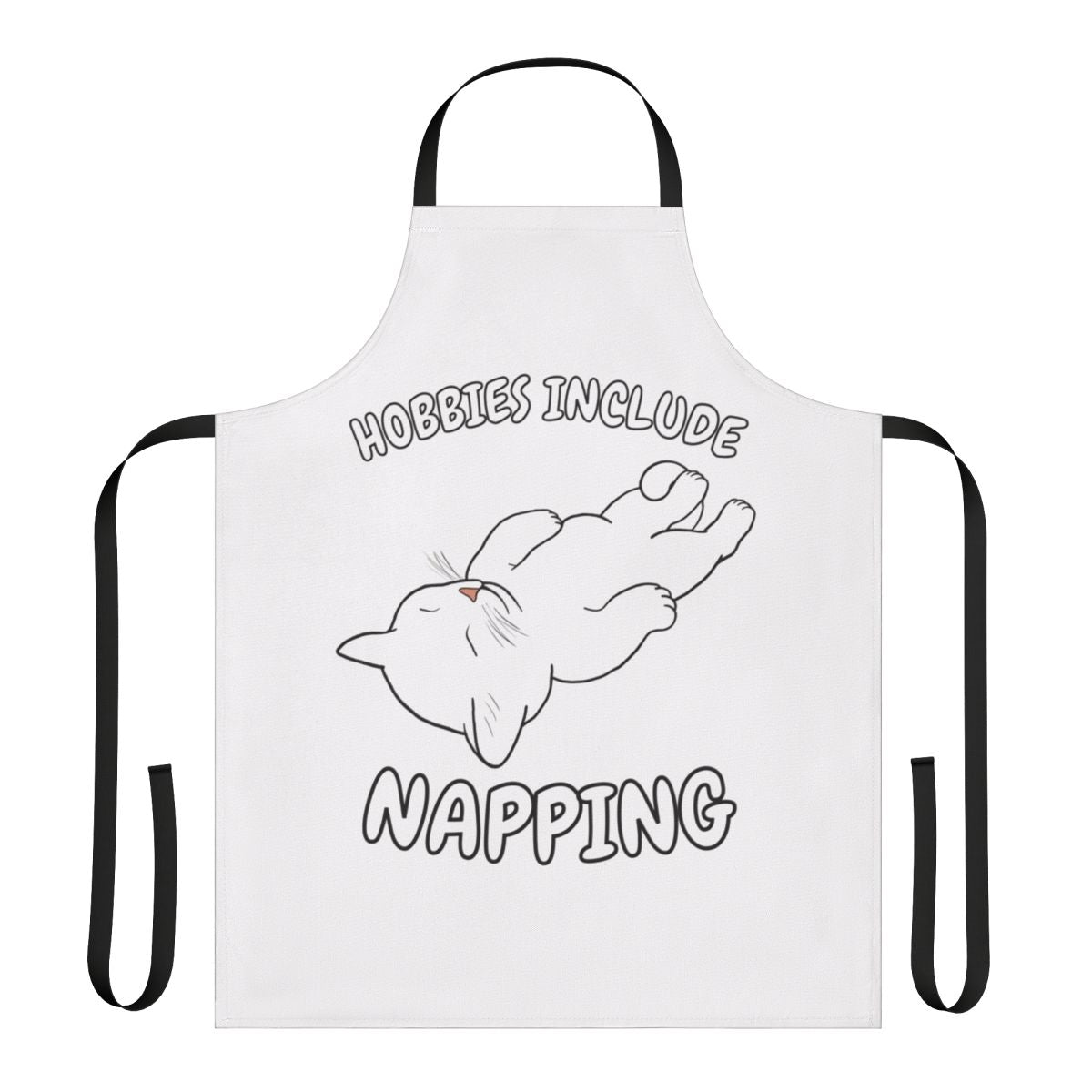 White cat sleeping on an apron