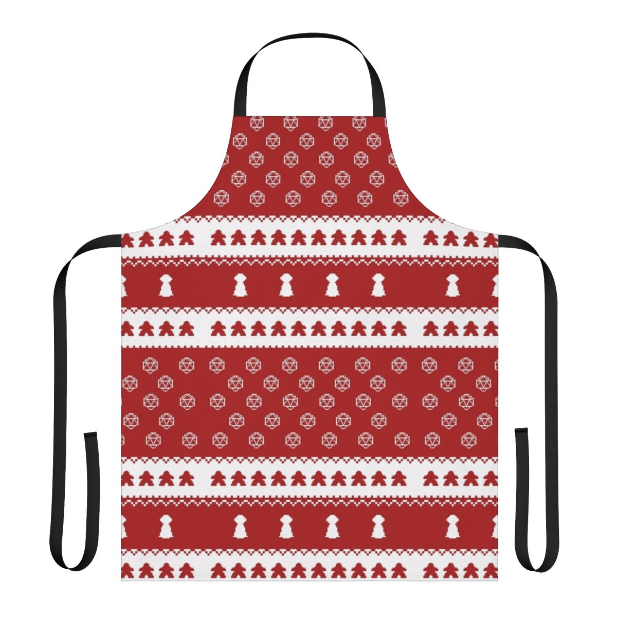A cozy holiday-themed apron with a playful board game and snowflake design.