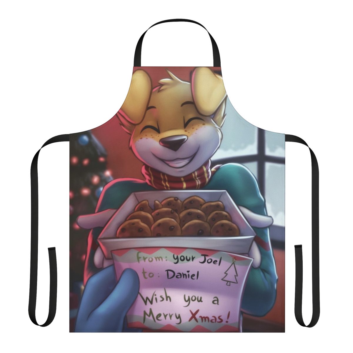 Festive Christmas apron with a charming pet design, perfect for holiday cooking and baking.
