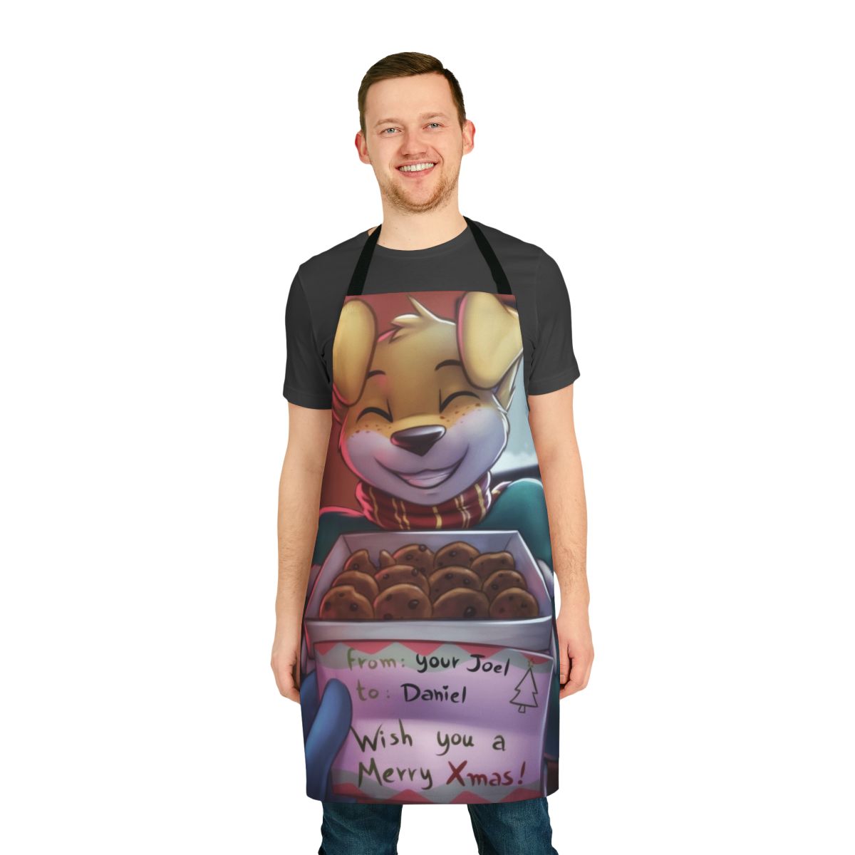 Festive Christmas apron with a charming pet design, perfect for holiday cooking and baking.
