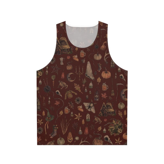 Cozy Crone Unisex Witch Tank Top with Autumn and Magickal Motifs