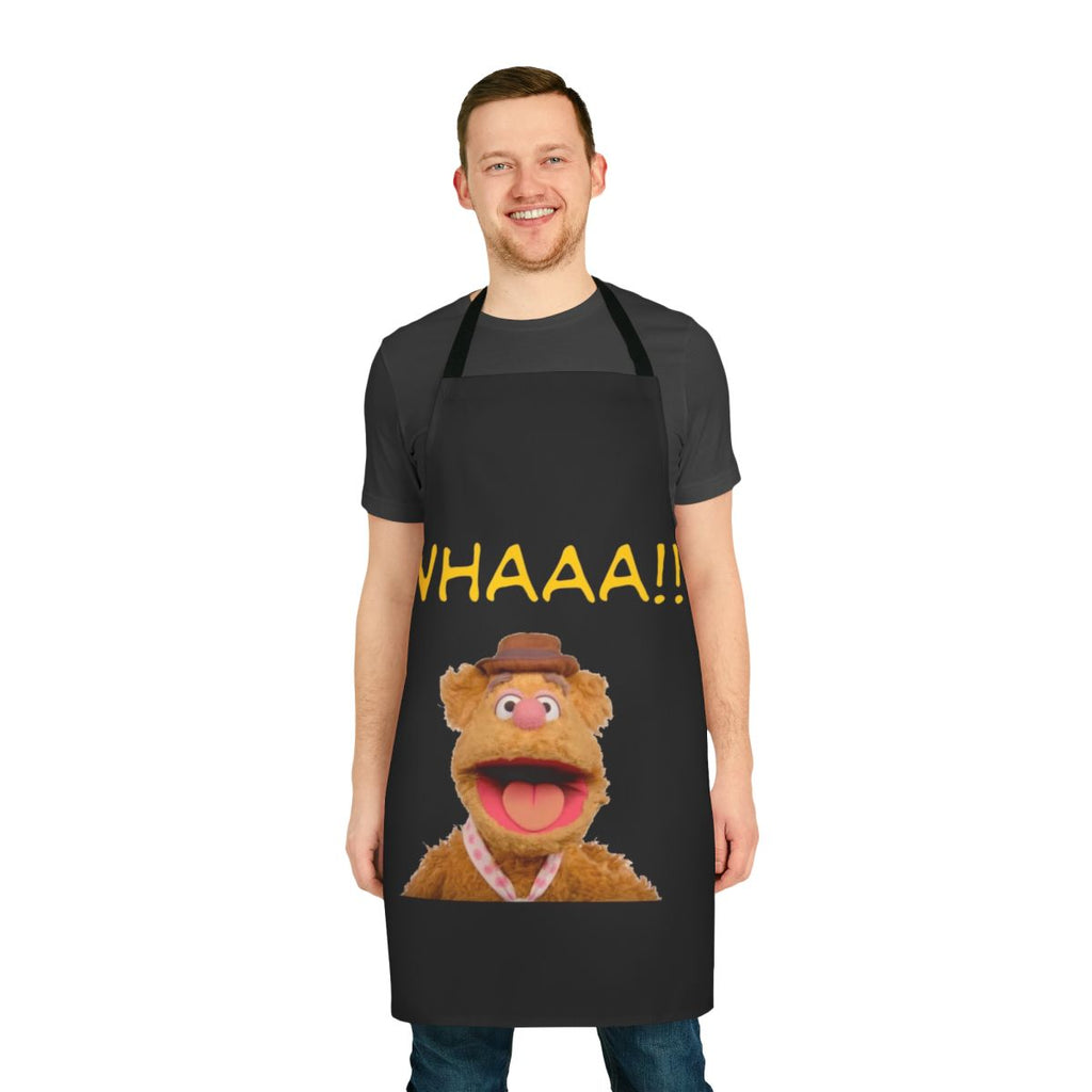 A whimsical kitchen apron featuring the beloved Muppet character, Fozzie Bear