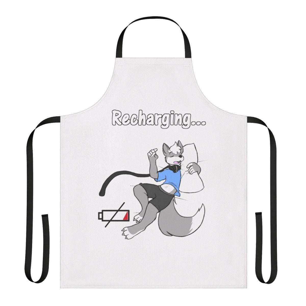 Illustration of a cute, sleeping furry wolf on a kitchen apron