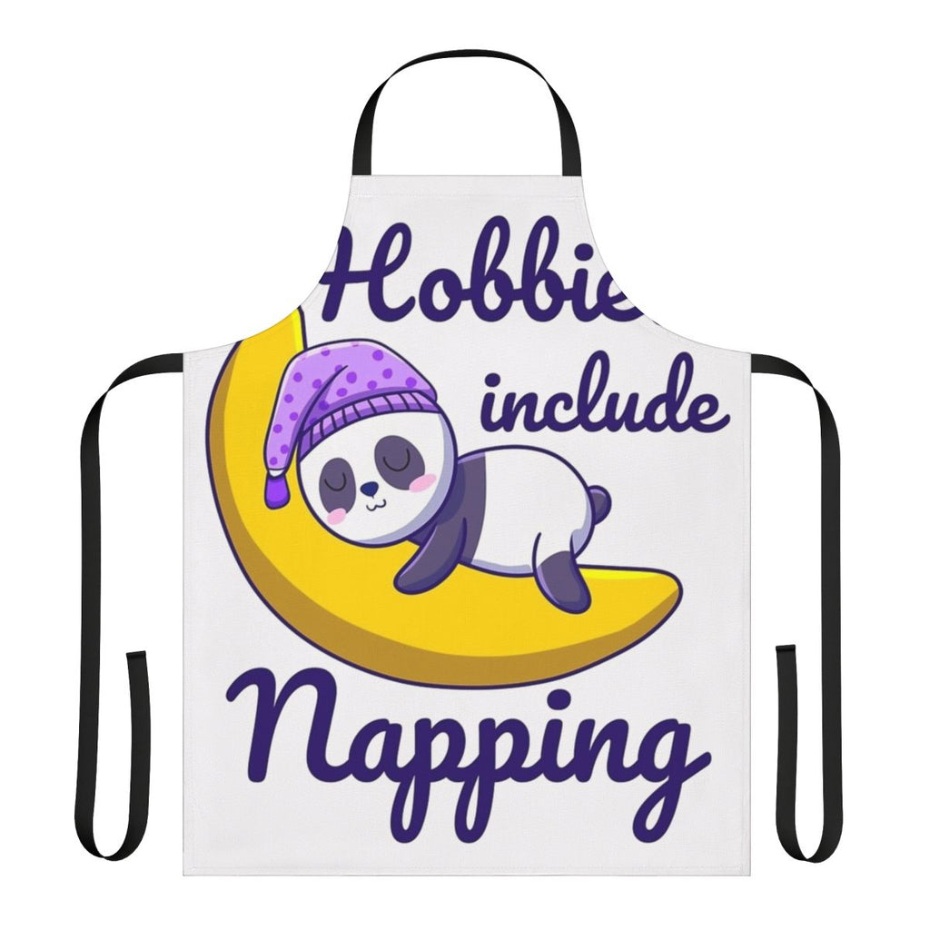 Cozy and humorous "Hobbies Include Napping" apron with a playful design