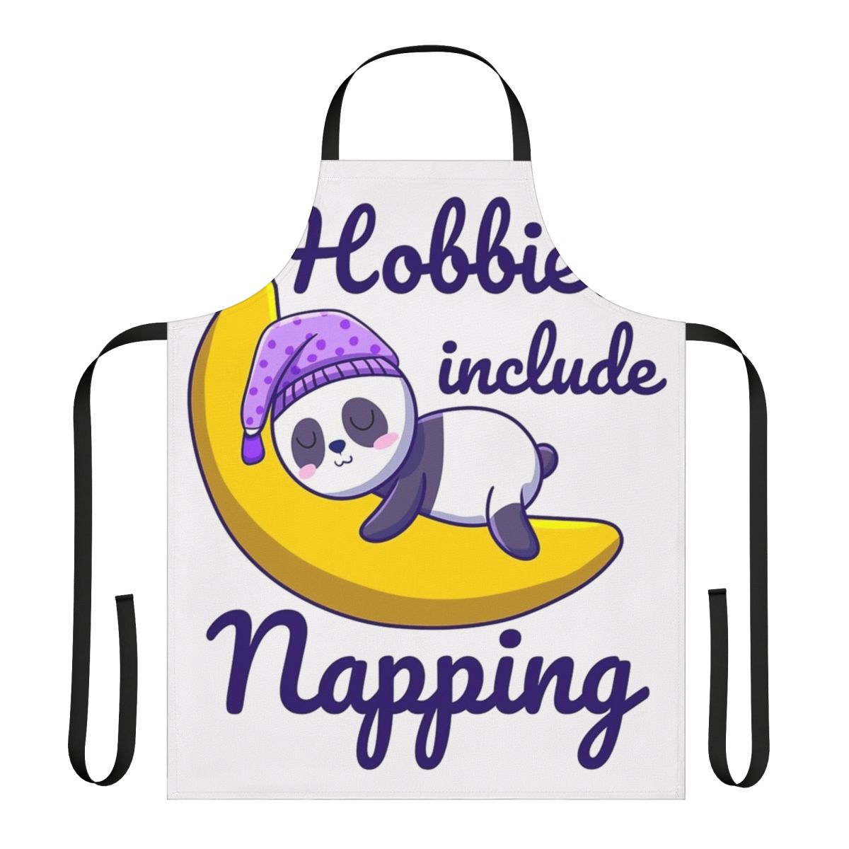 Cozy and humorous "Hobbies Include Napping" apron with a playful design