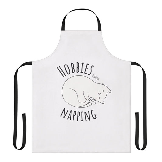 Hobbies Include Napping Apron with Adorable Cat Graphic