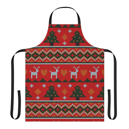 Handmade knitted Christmas apron with a festive holiday design
