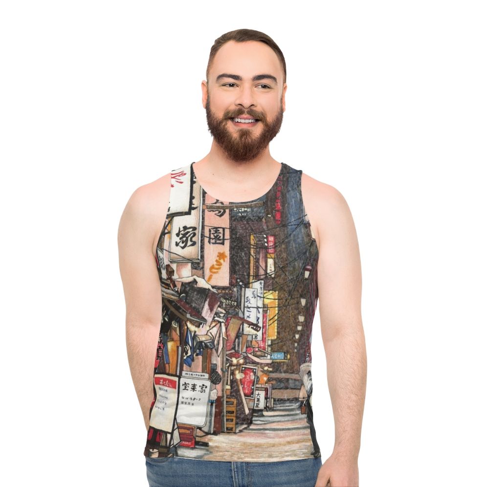 Unisex tank top with winter night scene in Japan