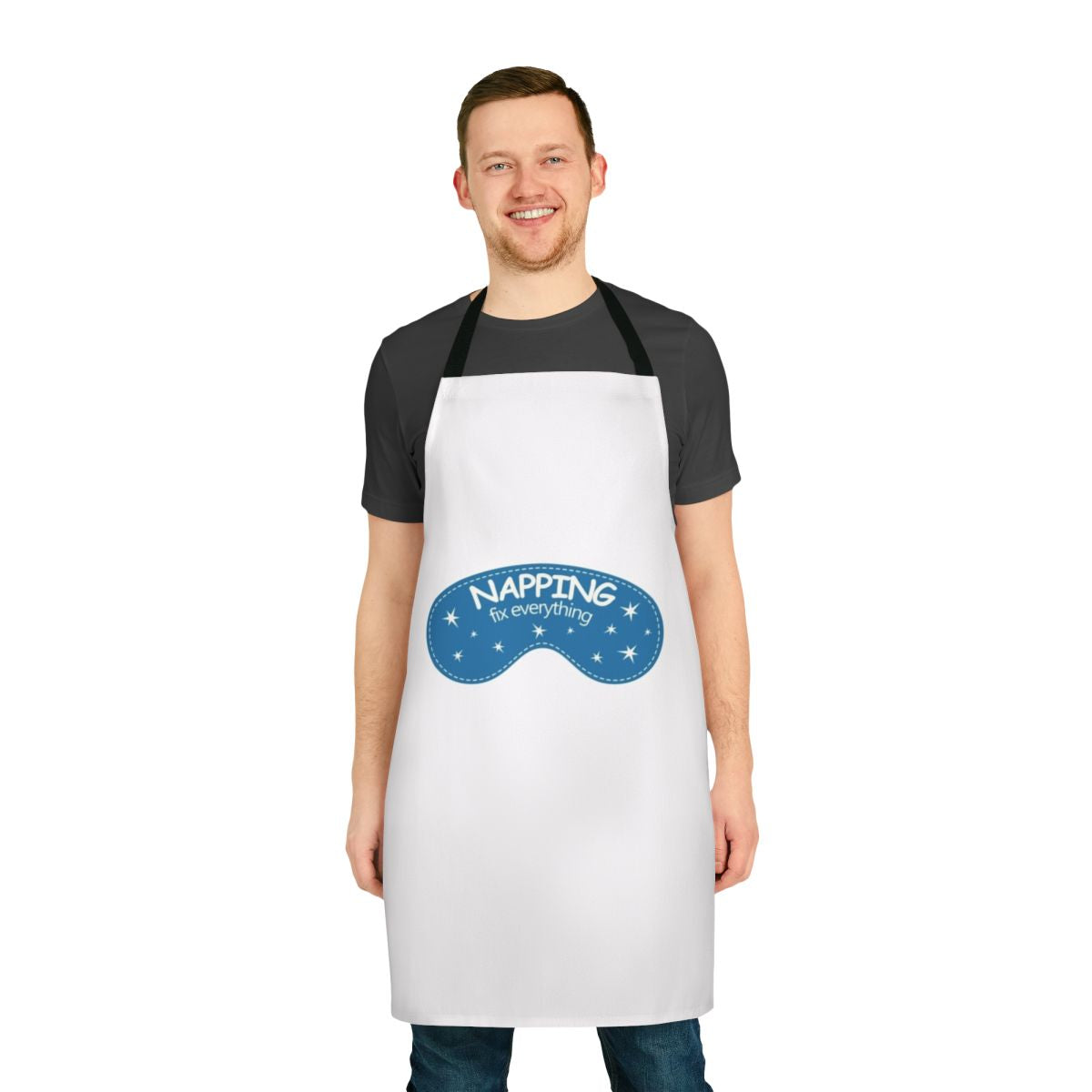 Apron with text "Napping Fix Everything" and napping-themed graphics