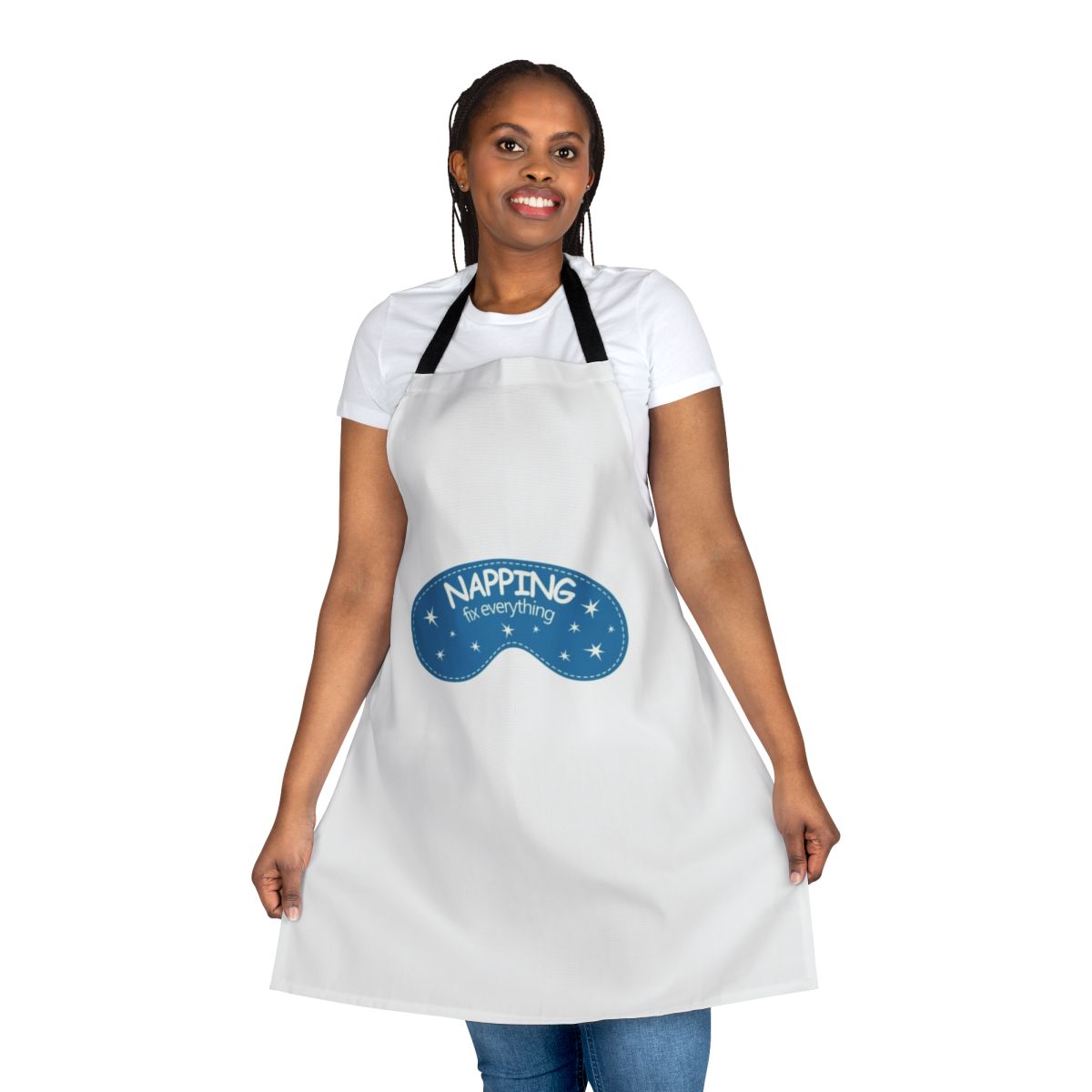 Apron with text "Napping Fix Everything" and napping-themed graphics