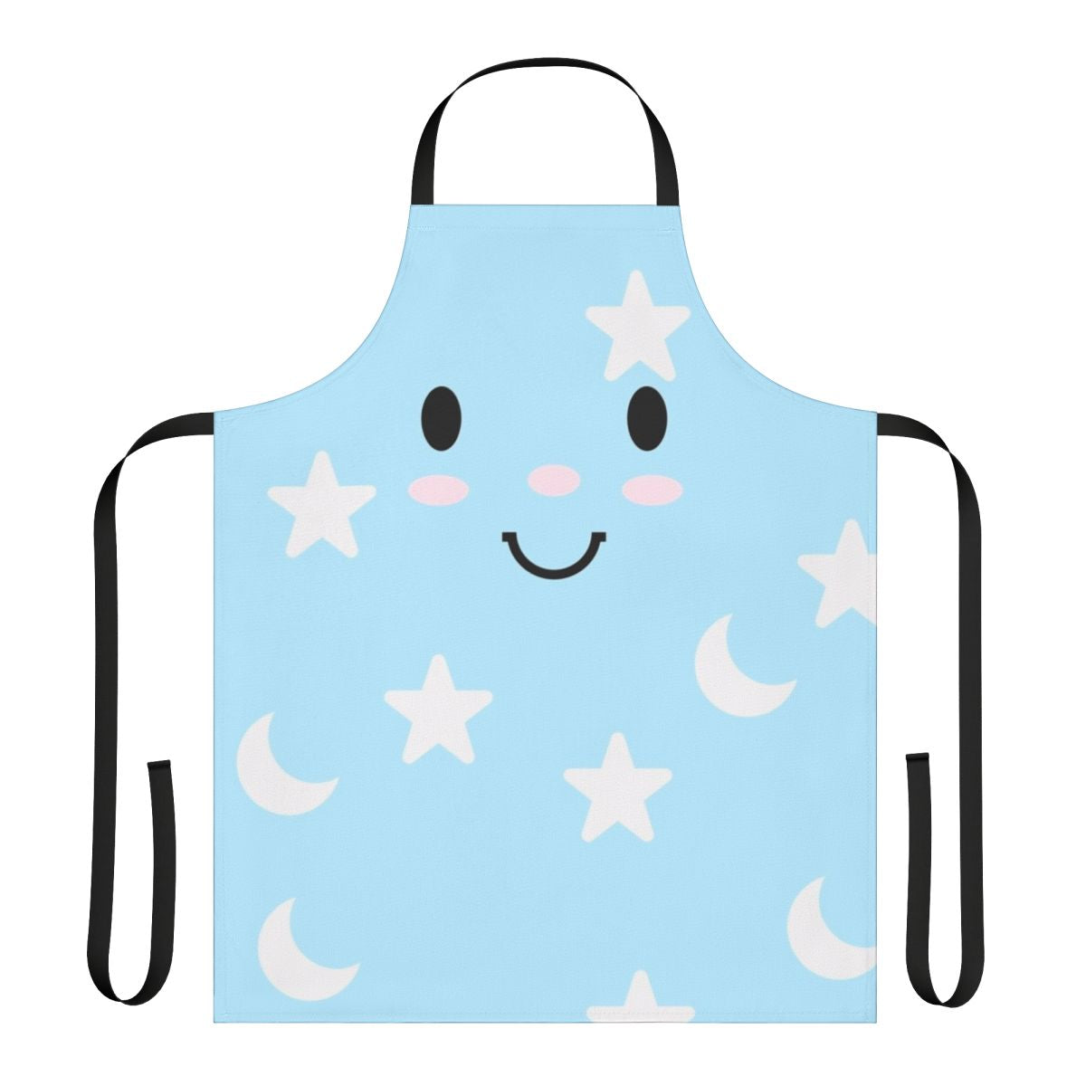 A blue pajama-style apron with moon and star designs, perfect for summer camp or cozy cosplay.