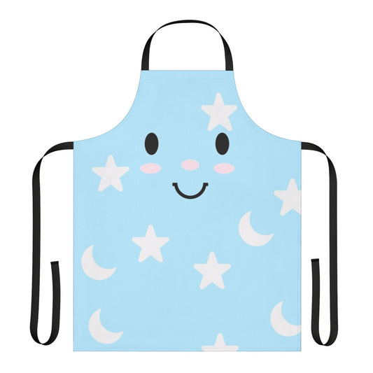 A blue pajama-style apron with moon and star designs, perfect for summer camp or cozy cosplay.