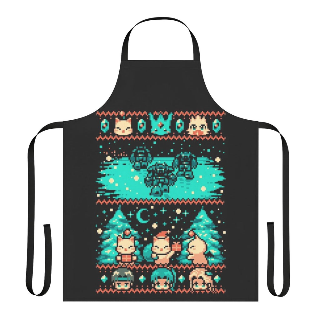 Cozy pixel-inspired winter apron with festive holiday design
