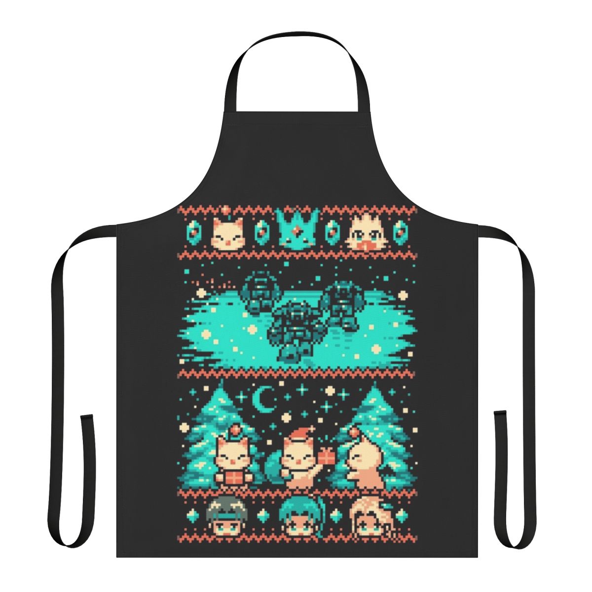 Cozy pixel-inspired winter apron with festive holiday design