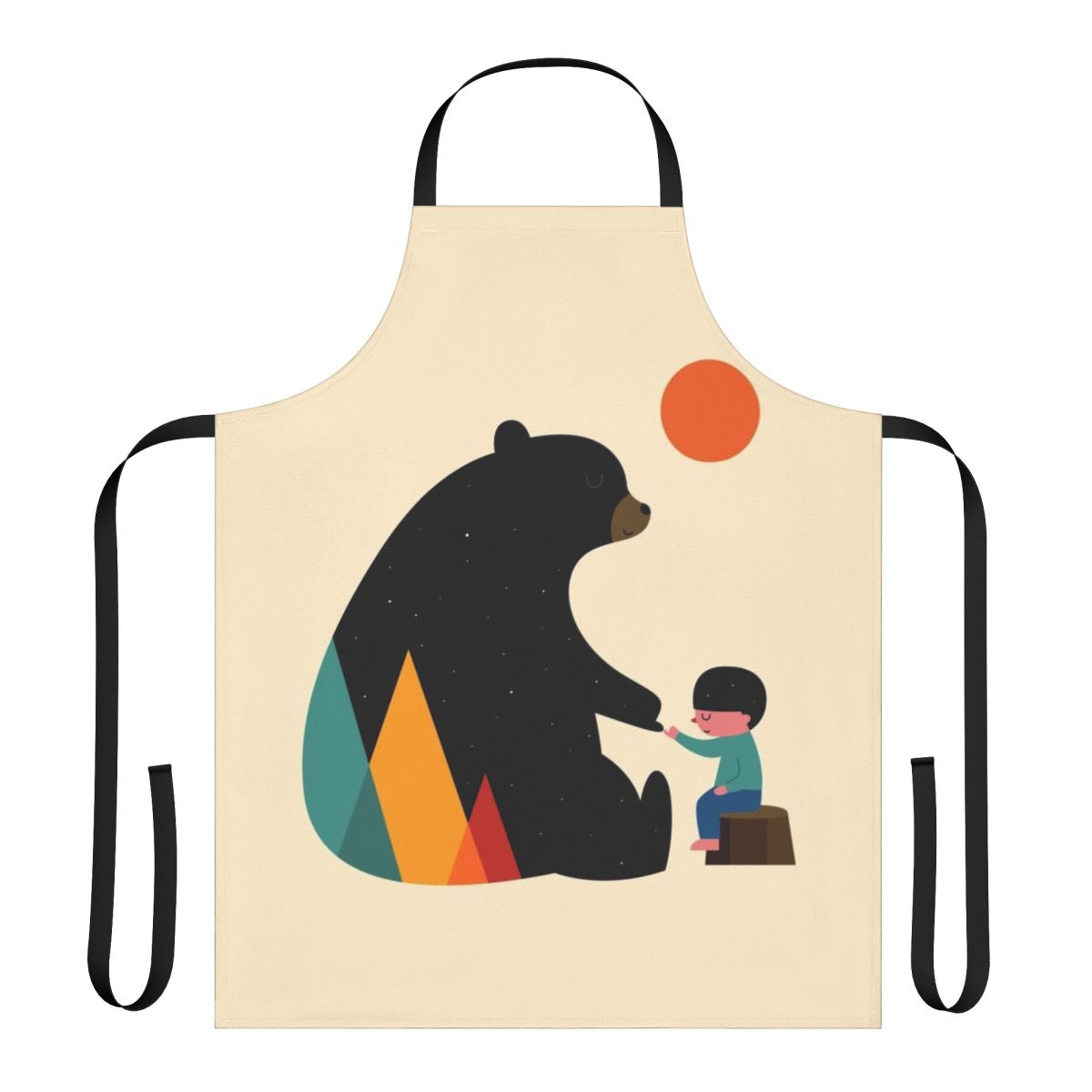 Apron featuring a bear and mountain landscape design